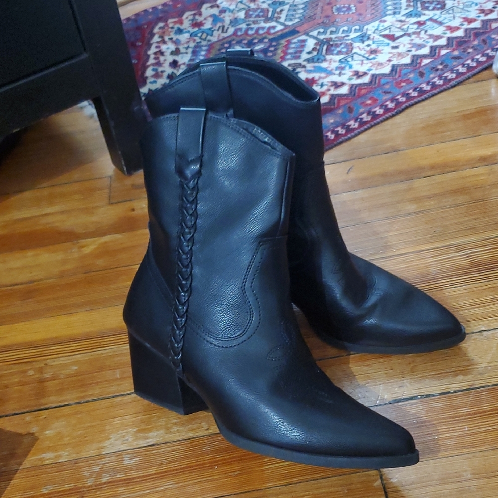 Black Faux Leather Women's Boots